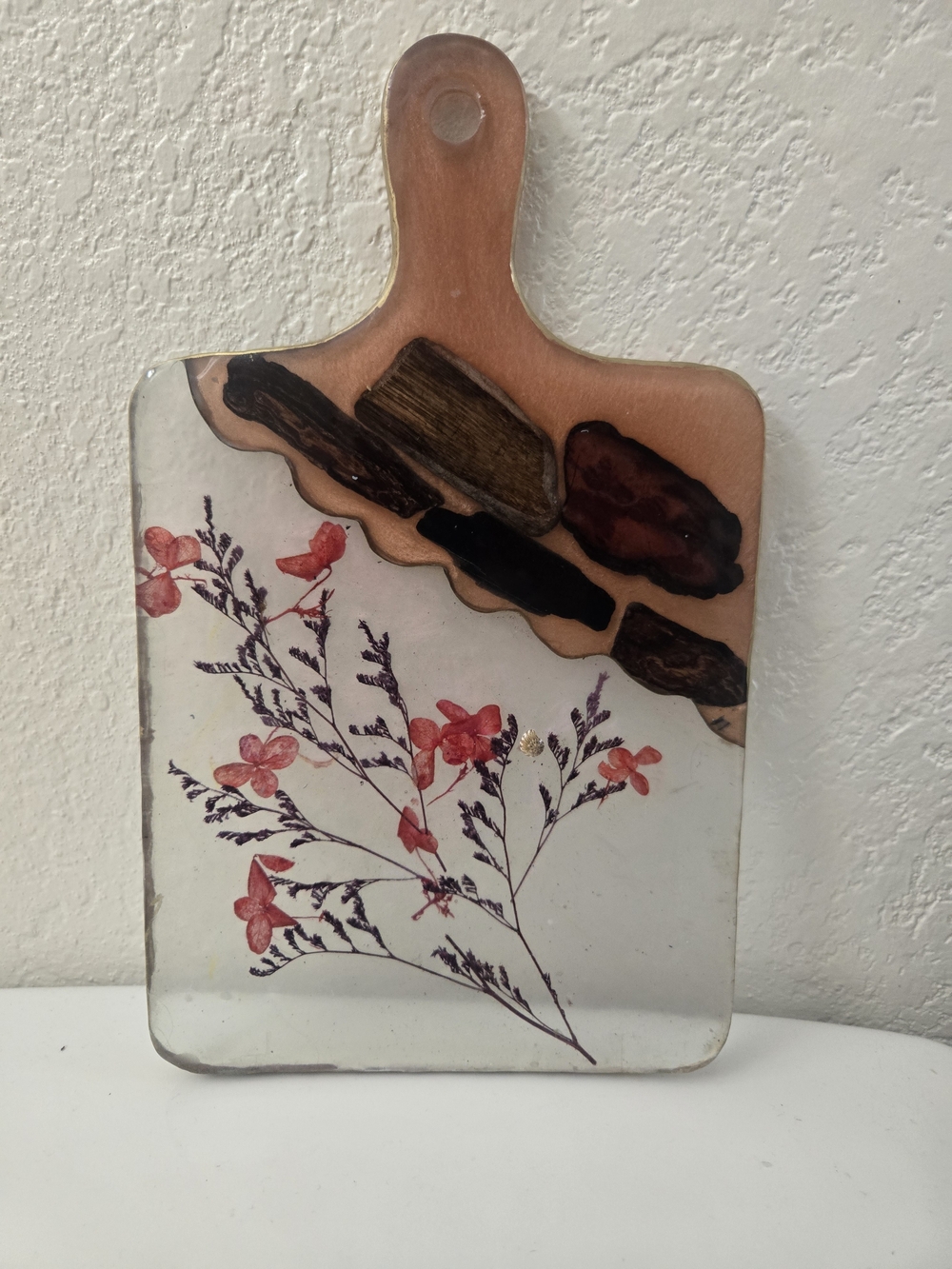 Decorative Floral Glass Cutting Board with Pink Accent